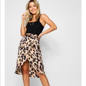 Boohoo Petite Leopard Wrap Skirt
